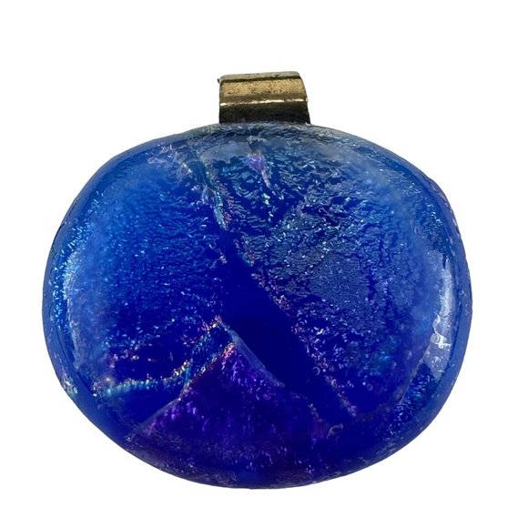 Jewelry - Hand Made Dichroic Glass Pendant with Sterling Silver Bale Blue Purple Silver